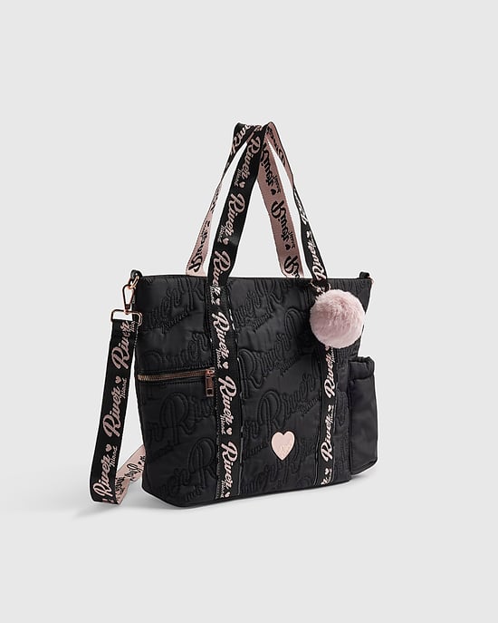 River Island Girls Shopper Bag Black Nylon Quilted - Image 5