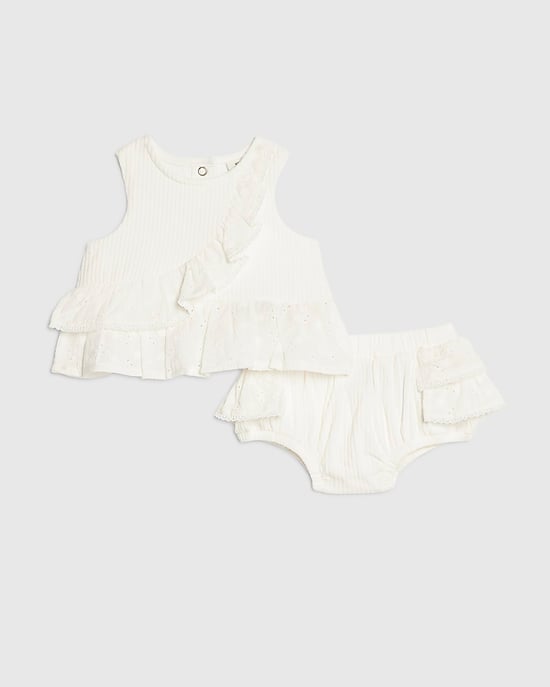 River Island Baby Girls Bloomer Set White Ruffle Broderie 2 Piece - Image 1