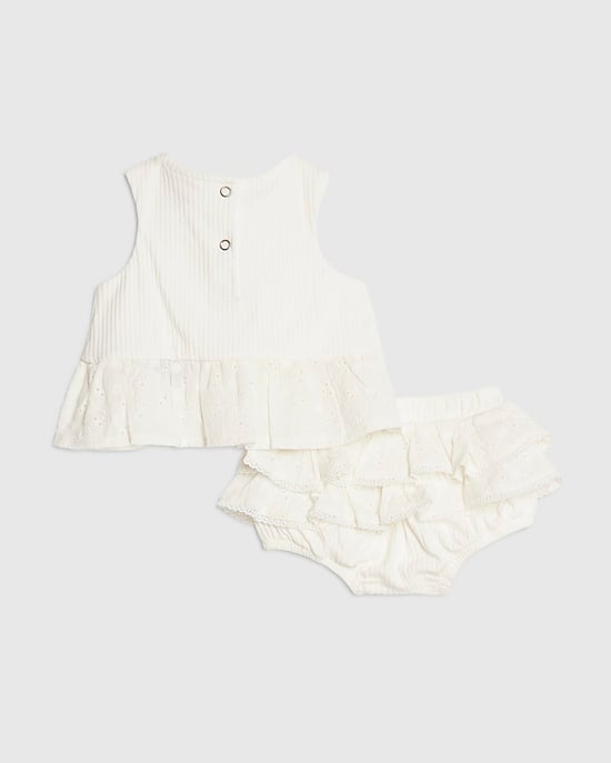 River Island Baby Girls Bloomer Set White Ruffle Broderie 2 Piece - Image 2