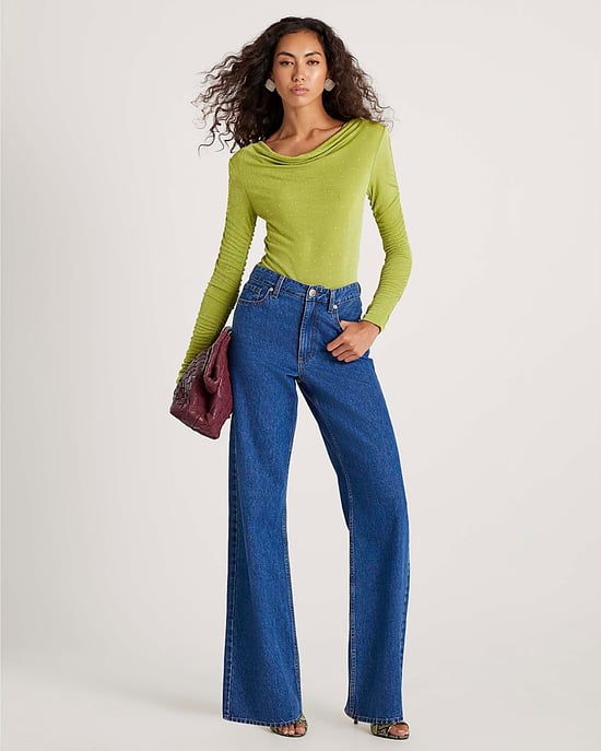River Island Womens Bodysuit Green Ruched Sleeve Diamante - Image 4