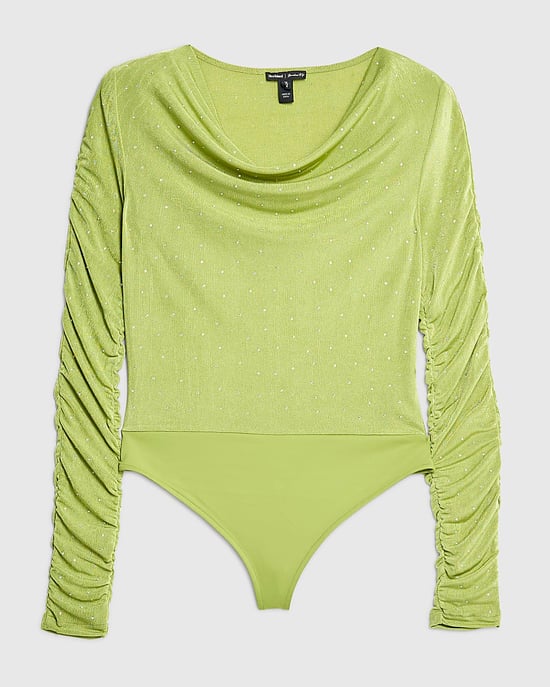 River Island Womens Bodysuit Green Ruched Sleeve Diamante - Image 6