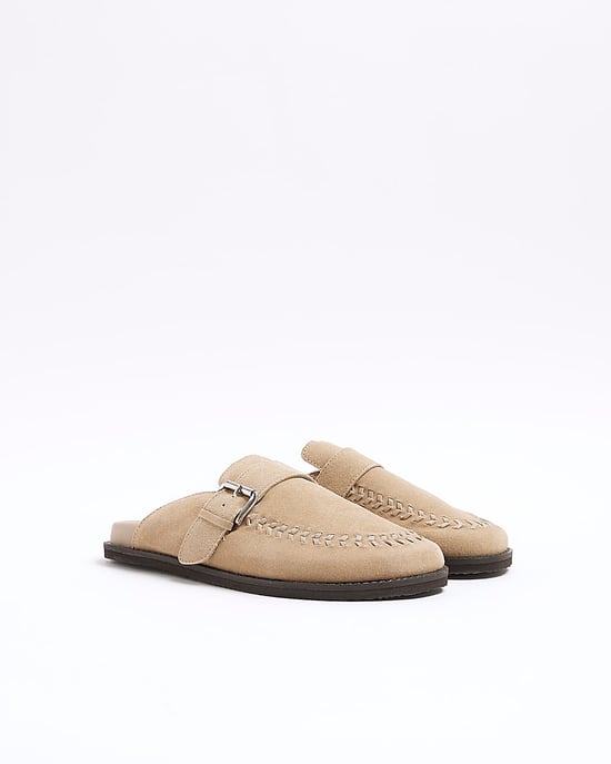 River Island Womens Clog Shoes Beige Suede Buckle - Image 2