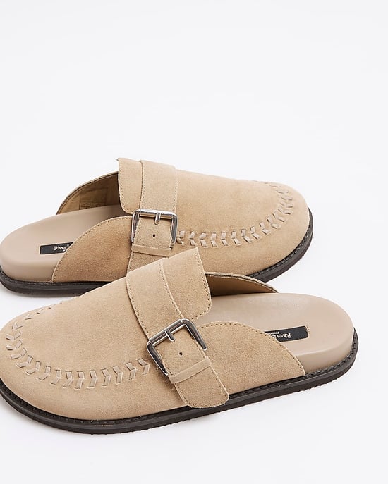 River Island Womens Clog Shoes Beige Suede Buckle - Image 4