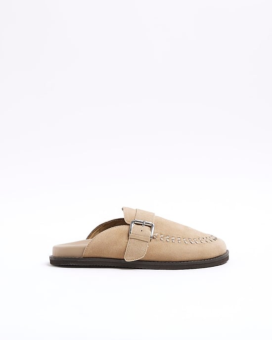 River Island Womens Clog Shoes Beige Suede Buckle - Image 5