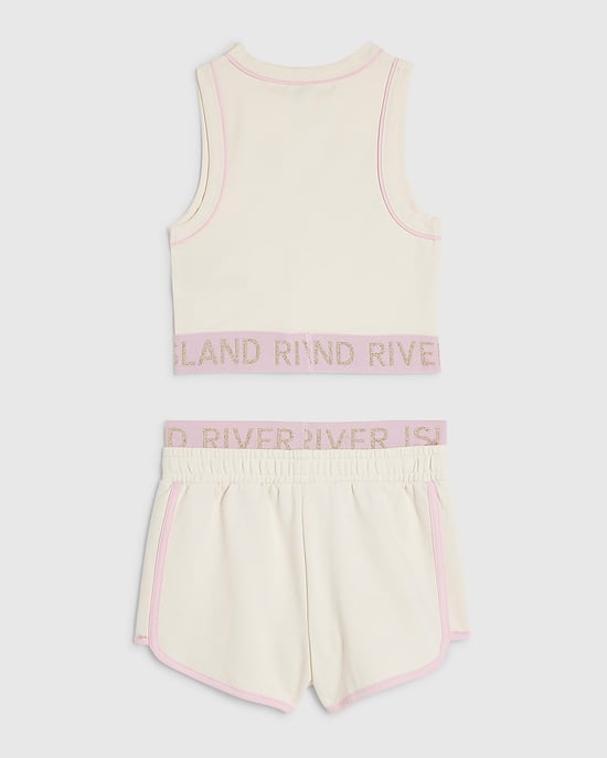 River Island Girls Tank & Shorts Set Cream RI Waistband 2 Piece - Image 2