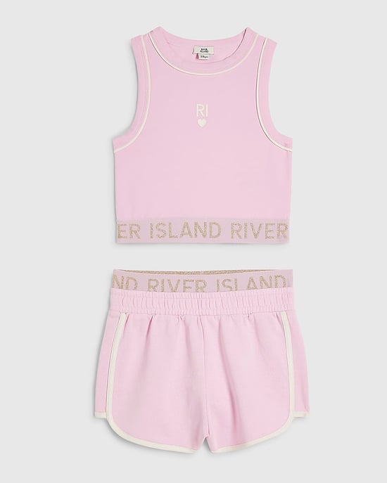 River Island Girls Tank & Shorts Set Pink RI Waistband 2 Piece - Image 1