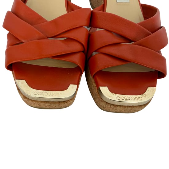 Jimmy Choo Maribou 50 Platåsandaler med Kilklack i Orange Läder - Image 4