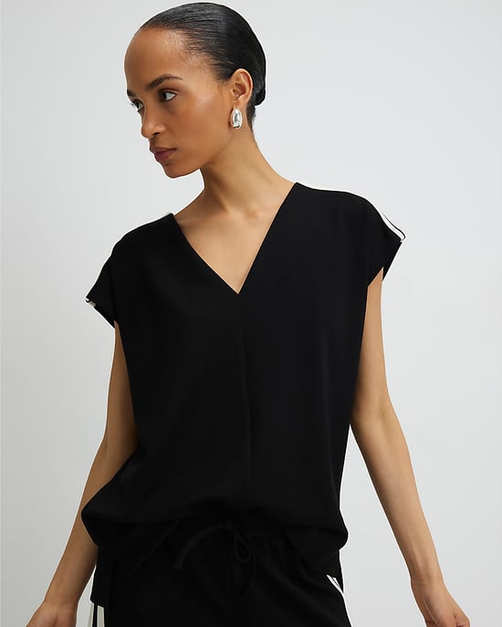 River Island Womens Tank Top Black Tape Detail V-Neck - Image 4