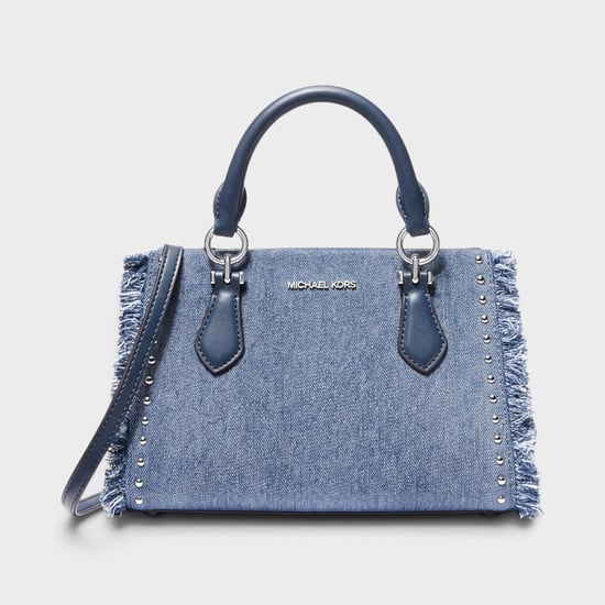 Michael Kors Marilyn Small Studded Denim Messenger Bag, Washed Denim Blue - Image 1