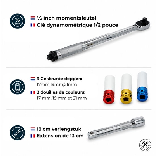 4toolz Momentsleutelset in opbergbox – 21-210 nm – 5-delig 1/2" - Image 5