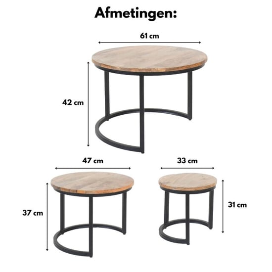 Home67 Salontafel set van 3 industriële salontafelset erjan espresso mangohout - Image 2