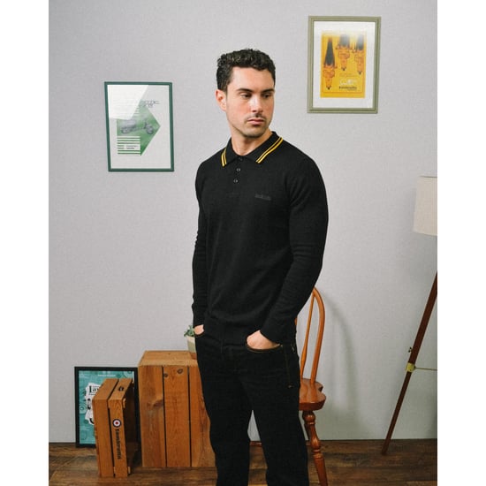Lambretta Mens Tipped Long Sleeve Mod Polo Shirt Collar Button Top - Image 1
