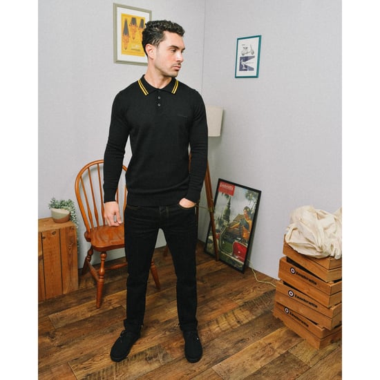 Lambretta Mens Tipped Long Sleeve Mod Polo Shirt Collar Button Top - Image 4
