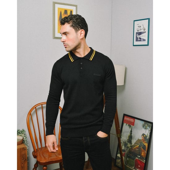Lambretta Mens Tipped Long Sleeve Mod Polo Shirt Collar Button Top - Image 5