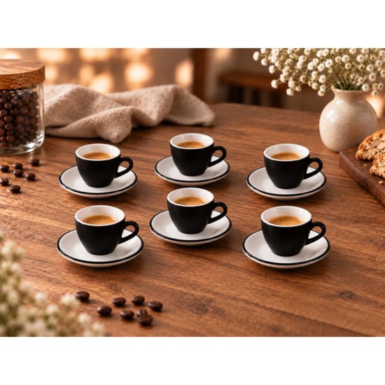 Bonna Espresso kopjes & schotel lavis black porselein set van 6 - Image 3