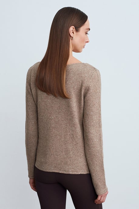 Boat Neck Sequin Knit Sweater - Image 2