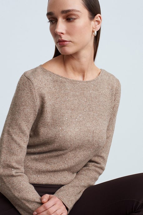 Boat Neck Sequin Knit Sweater - Image 3
