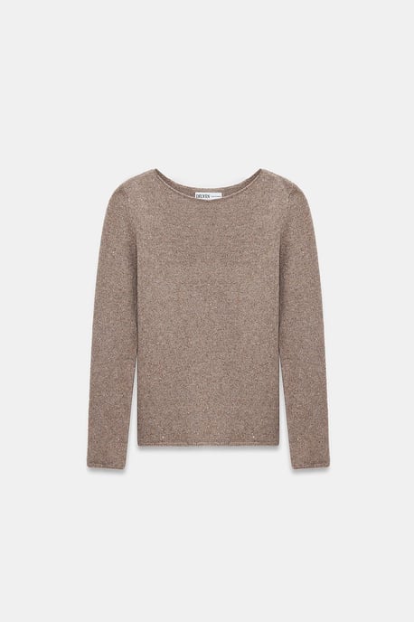 Boat Neck Sequin Knit Sweater - Image 5