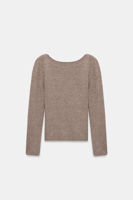 Boat Neck Sequin Knit Sweater - Image 6