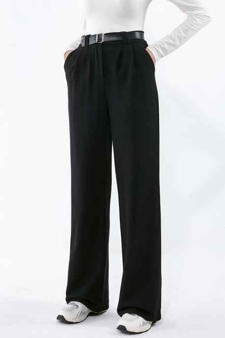 Belted Stretch Palazzo Pants - Image 1