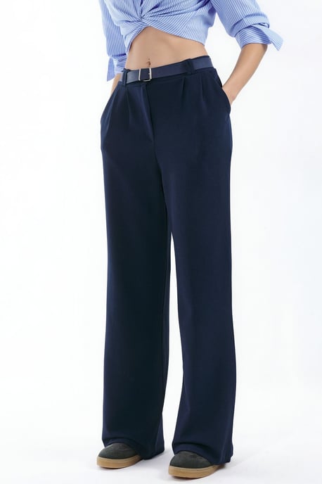 Belted Stretch Palazzo Pants - Image 1
