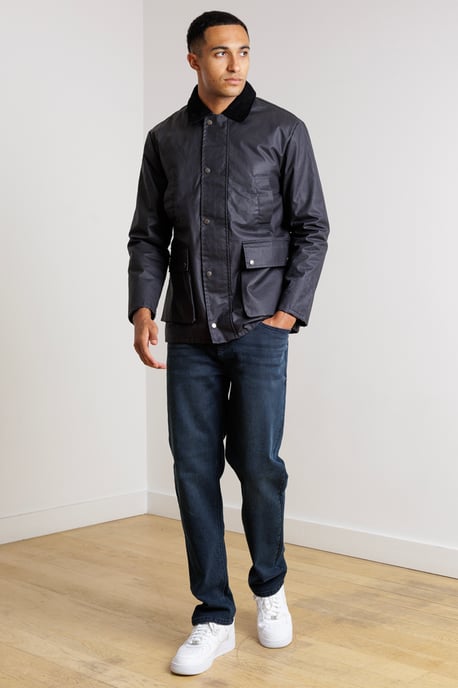 Navy Cotton Jacket With Cord Collar - Image 3