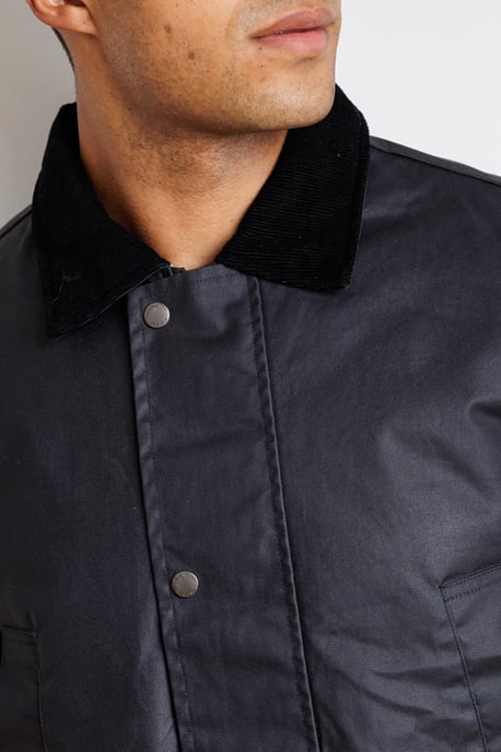 Navy Cotton Jacket With Cord Collar - Image 4