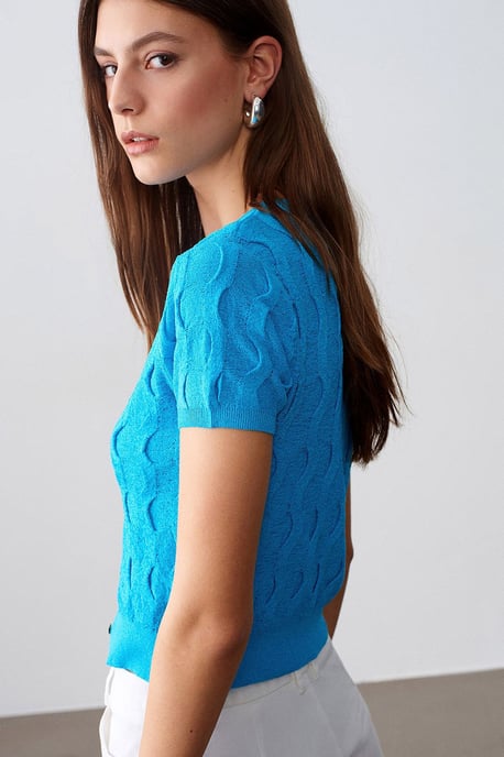 Dames Cropped Jacquard Knopen Cardigan - Image 2
