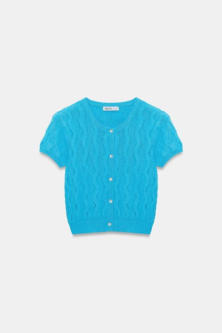 Dames Cropped Jacquard Knopen Cardigan - Image 5