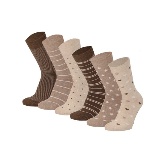 Apollo Dames sokken hartjes gestreept sterren print bio katoen 6-pack beige/bruin - Image 1