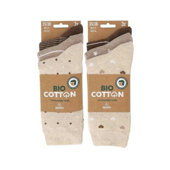 Apollo Dames sokken hartjes gestreept sterren print bio katoen 6-pack beige/bruin - Image 2
