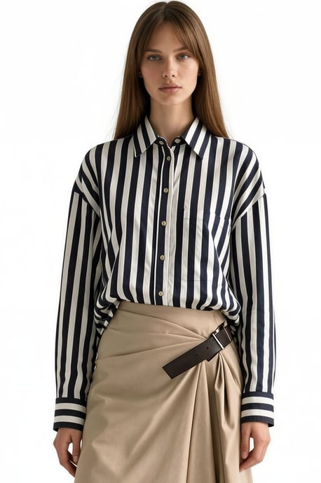 Striped Woven Button-front Shirt - Image 1