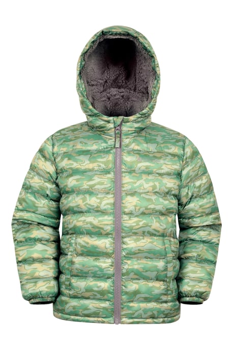'Seasons' Kids Padded Jacket with Side Pockets Fur Lined Water Resistant School Coat Forest Green - Image 1