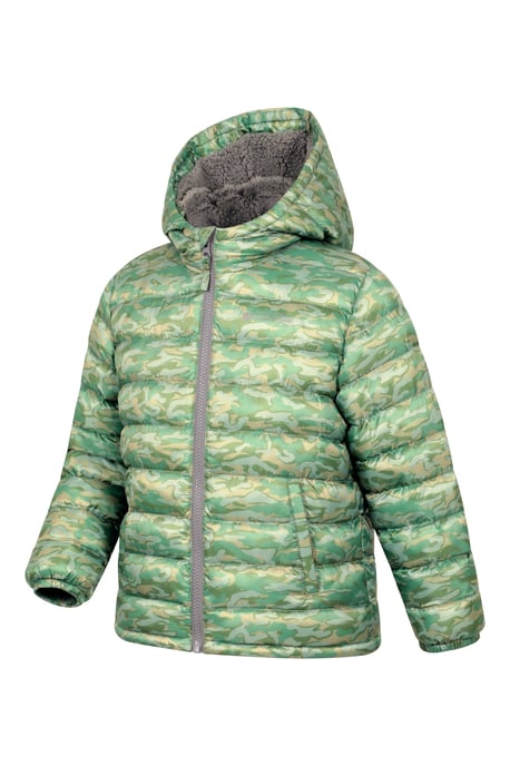 'Seasons' Kids Padded Jacket with Side Pockets Fur Lined Water Resistant School Coat Forest Green - Image 2