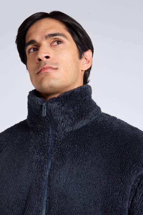 Men's Fleece Teddy Sweater with Pockets Half Zip Warm Cosy Casual Jacket Dark Blue - Image 3