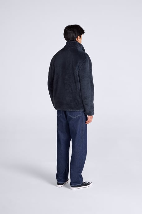 Men's Fleece Teddy Sweater with Pockets Half Zip Warm Cosy Casual Jacket Dark Blue - Image 4