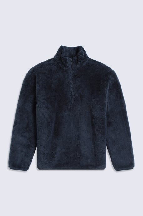 Men's Fleece Teddy Sweater with Pockets Half Zip Warm Cosy Casual Jacket Dark Blue - Image 6