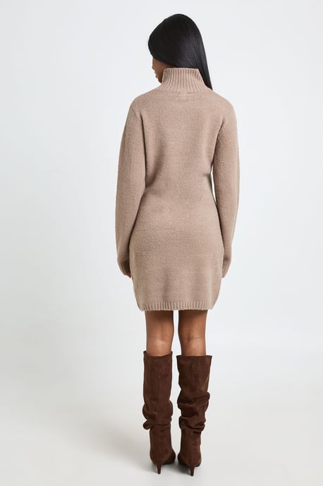 High Neck Seam Detail Knitted Mini Jumper Dress - Image 2