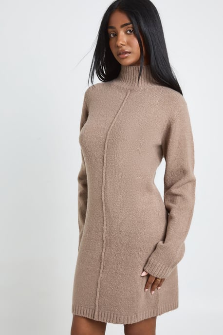 High Neck Seam Detail Knitted Mini Jumper Dress - Image 4