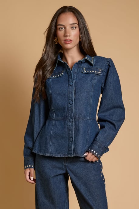 Stud Collar Denim Jacket - Image 1