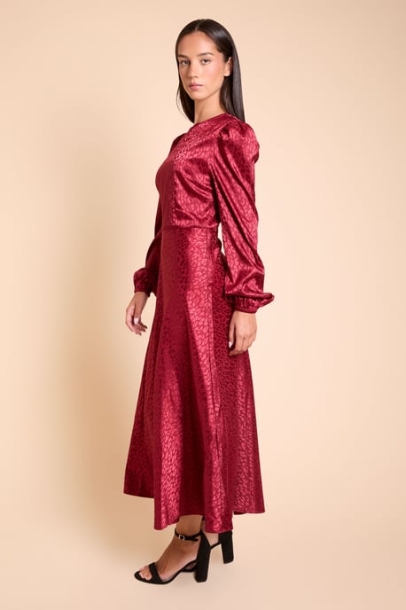 Satin Jacquard Empire Long Sleeve Midi Dress - Image 2