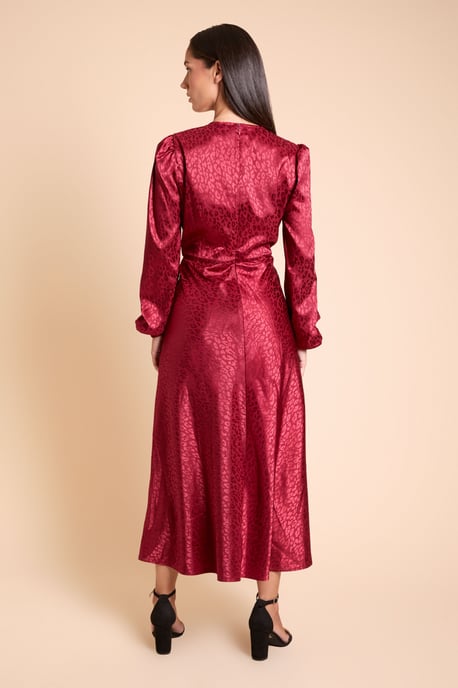 Satin Jacquard Empire Long Sleeve Midi Dress - Image 3
