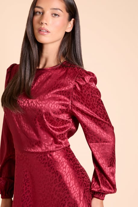 Satin Jacquard Empire Long Sleeve Midi Dress - Image 4