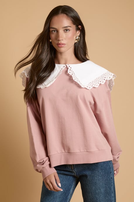 Volume Sleeve Sweatshirt With Cotton Collar - Image 1