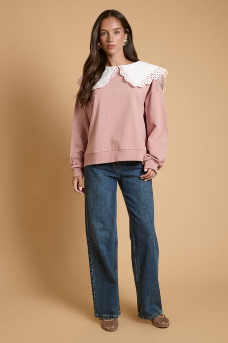 Volume Sleeve Sweatshirt With Cotton Collar - Image 2