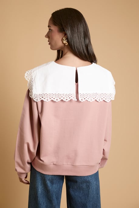 Volume Sleeve Sweatshirt With Cotton Collar - Image 3