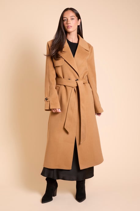 Wrap Double Breasted Belted Wool Look Coat - Image 1