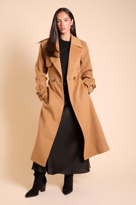 Wrap Double Breasted Belted Wool Look Coat - Image 2