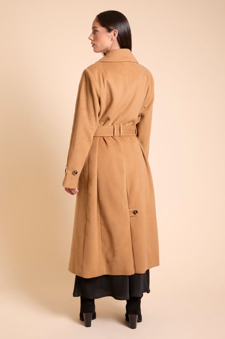 Wrap Double Breasted Belted Wool Look Coat - Image 3