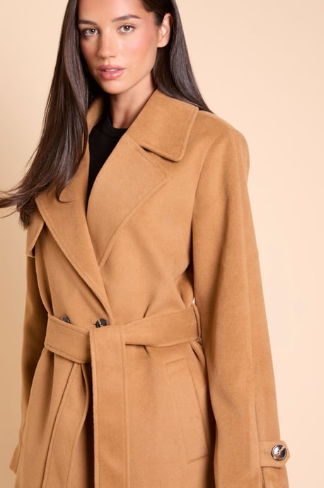 Wrap Double Breasted Belted Wool Look Coat - Image 4
